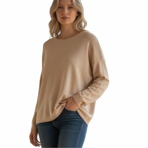 Eileen Fisher Systems Linen Cotton Box-Top Sweater - Soft Shell/Beige - Size PS